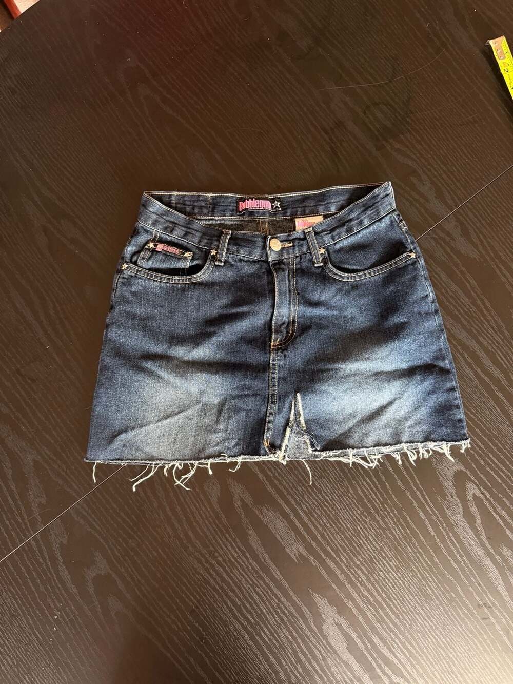 Vintage Bubblegum American Flavour USA Dark Wash Frayed Mini Denim Skirt